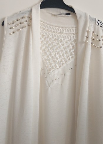 Nakışlı Beyaz Uzun Bohem Yelek - Görsel 2