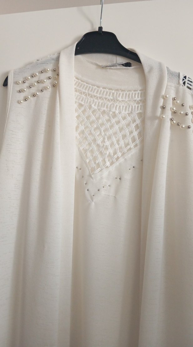 Nakışlı Beyaz Uzun Bohem Yelek - Görsel 2