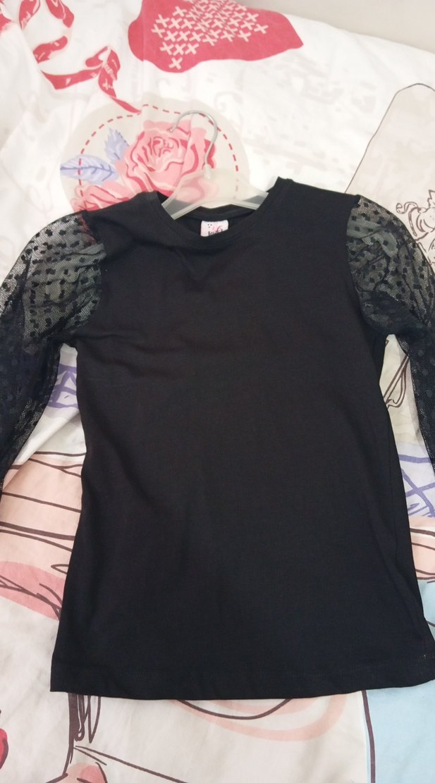 Kız Çocuk Siyah V Yaka Fermuarlı Tişört - Görsel 2