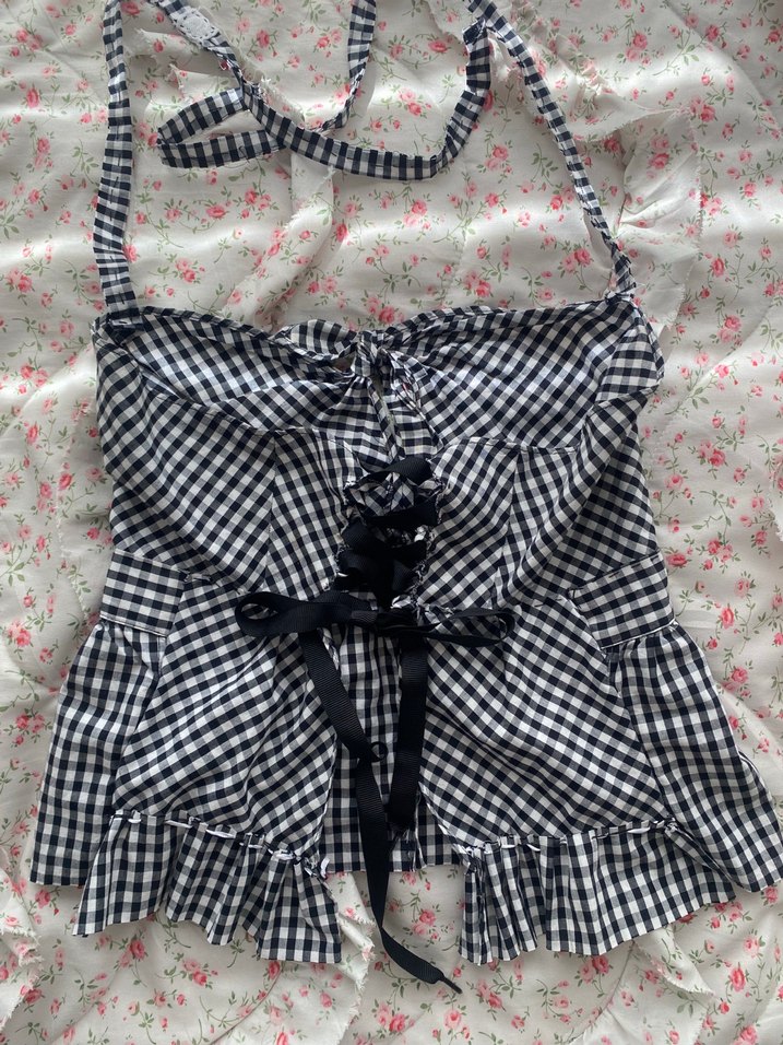 Coquette lolita babydoll gingam desenli üst - Görsel 3