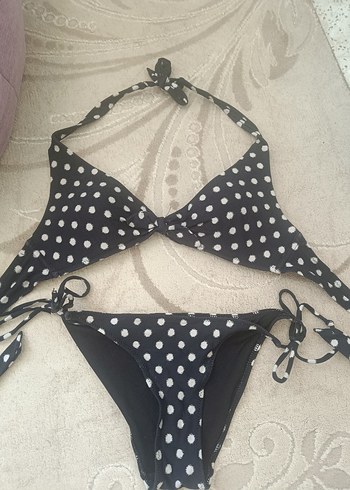 s Beden Siyah Puantiyeli Strappy Bikini takimi
