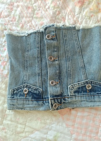 s Beden mavi Renk Düğmeli Mavi Denim straplez