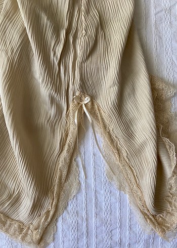 Pull and Bear Coquette Bej Piliseli Midi Keten Etek