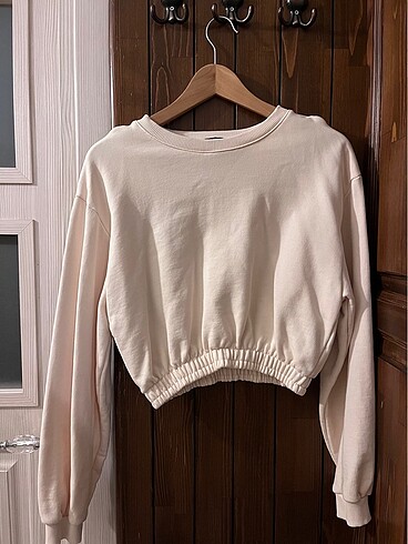 Crop kapşonsuz sweatshirt