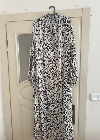 Zebra Desenli Uzun Bohem Elbise