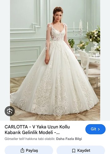 Carlotta V Yaka Uzun Kollu Kabarlık Gelinlik