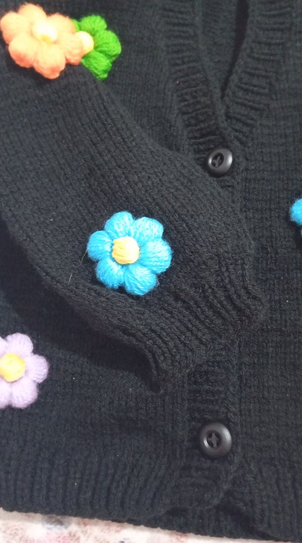 Renkli Nakışlı Örgü Kız Hırka 4 5 6yaşa olur - Görsel 3