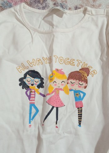 Beyaz Baskılı Uzun Kollu Kız Tişörtü - Görsel 2