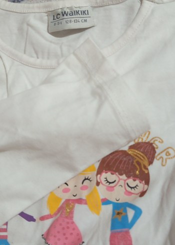 Beyaz Baskılı Uzun Kollu Kız Tişörtü - Görsel 4