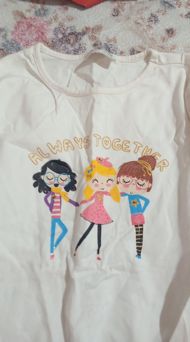 Beyaz Baskılı Uzun Kollu Kız Tişörtü - Görsel 2