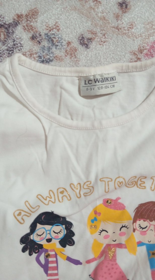 Beyaz Baskılı Uzun Kollu Kız Tişörtü - Görsel 3