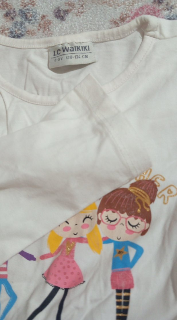 Beyaz Baskılı Uzun Kollu Kız Tişörtü - Görsel 4