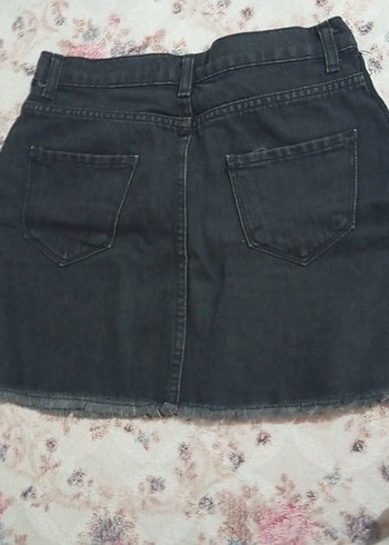 Düğmeli Gri Denim Mini Etek - Görsel 2