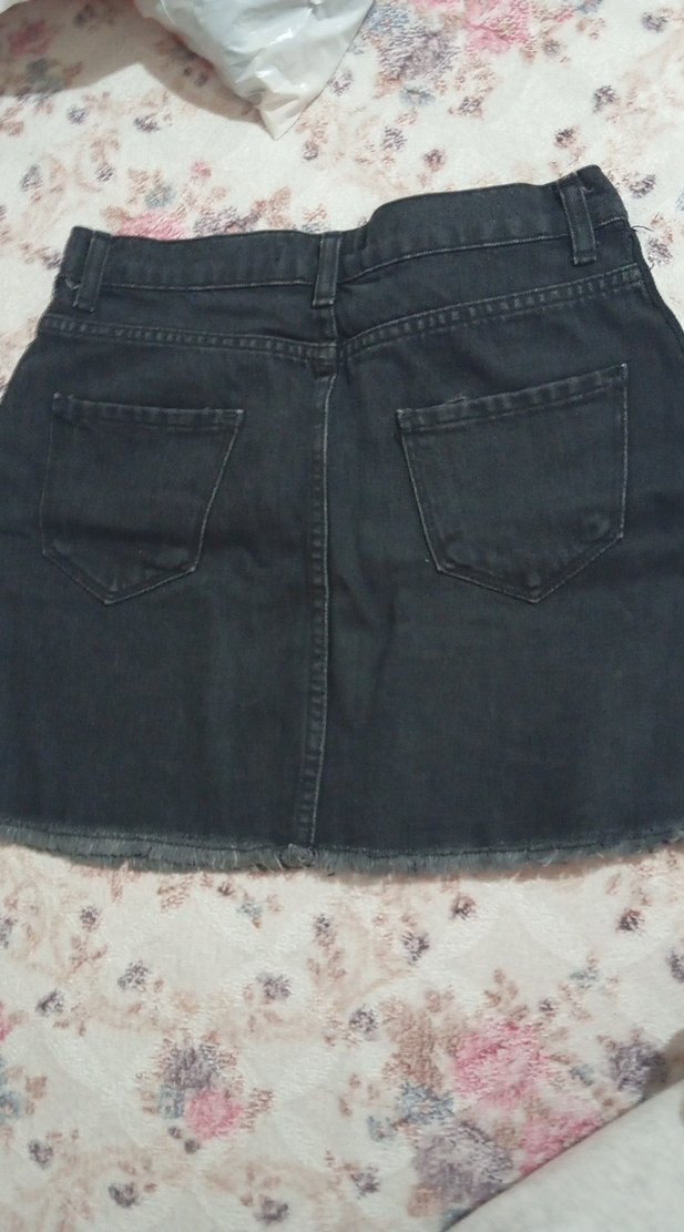 Düğmeli Gri Denim Mini Etek - Görsel 2