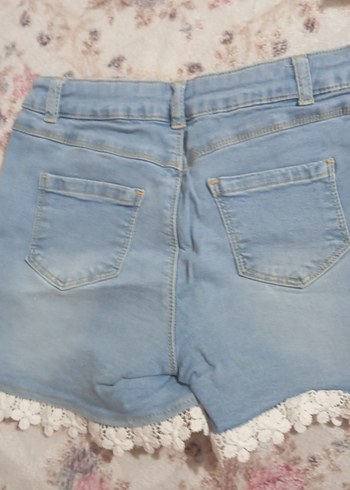 Dantel Detaylı Mavi Mini Kot Şort 9 10 yaş - Görsel 2