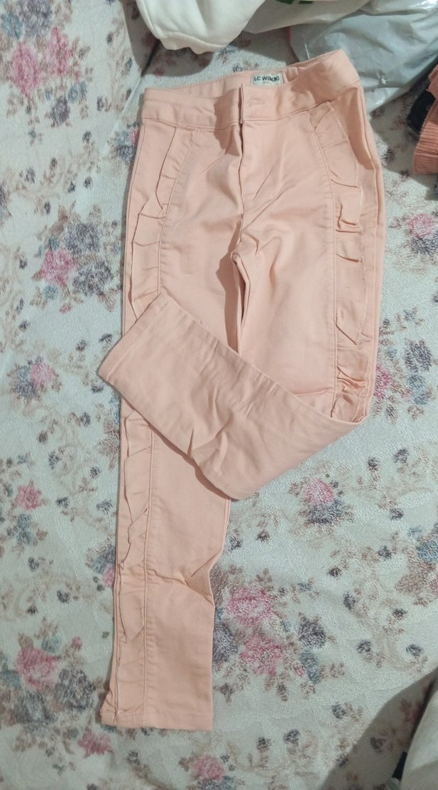 Kız Çocuk Pembe Fırfırlı Rahat Pantolon - Görsel 3
