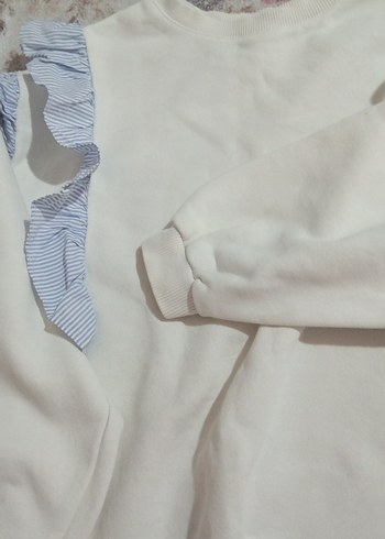 Çocuk Beyaz Pamuklu Fırfırlı Sweatshirt 9 10 yaş - Görsel 2