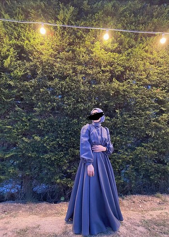 Mor Uzun Kollu tesettür Kadın Elbisesi - Görsel 2