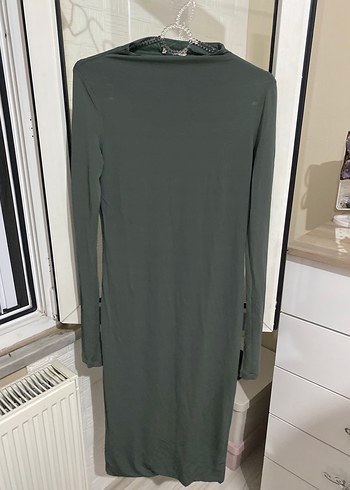 Koton Kadın Uzun Kollu Yüksek Yakalı Haki Elbise