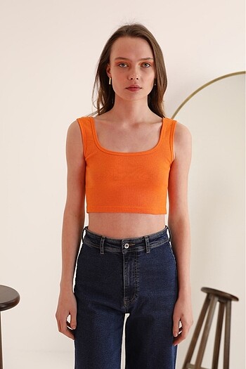 Kaşkorse Kumaş Askılı Kadın Crop