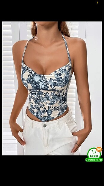 mavi desenli crop