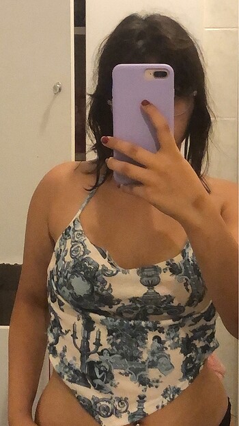 m Beden mavi desenli crop