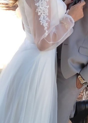 Abiye Beyaz İşlemeli Uzun Düğün nikah isteme Elbisesi