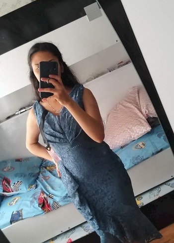 38 Beden lacivert Renk Lacivert Dantel Mini Abiye Elbise
