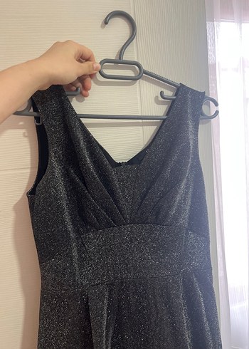 Siyah V Yaka Uzun Gotik Abiye Elbise - Görsel 2