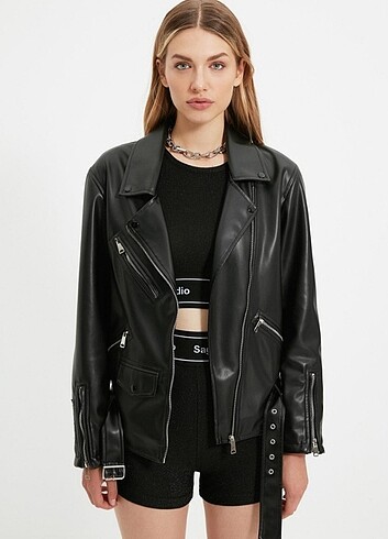 xl Beden X Sagaza Studio Siyah Suni Deri Biker Ceket
