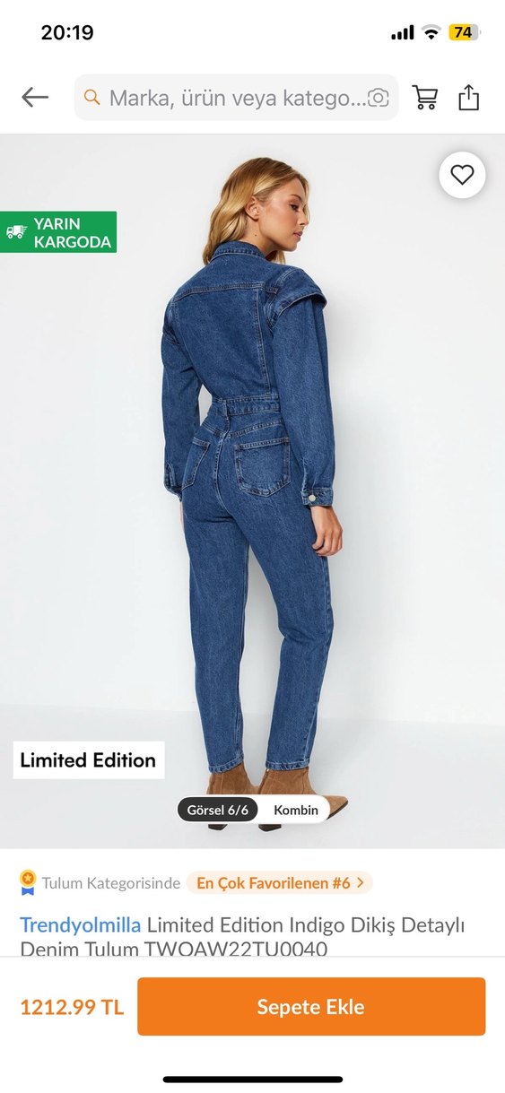 Kadın Denim Uzun Kollu Düğmeli Tulum - Görsel 2