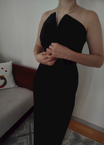 Siyah Straplez Midi Elbise - Görsel 2