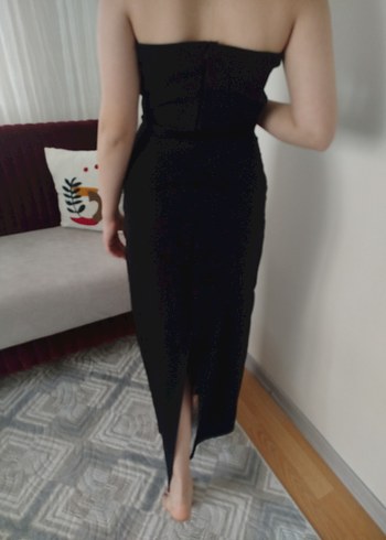 Siyah Straplez Midi Elbise - Görsel 3