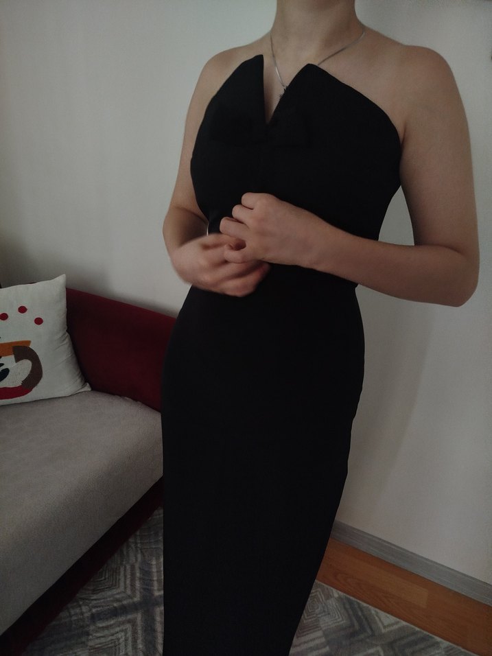 Siyah Straplez Midi Elbise - Görsel 2