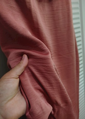 Pembe Drapeli Uzun V Yaka Kadın Elbise - Görsel 5