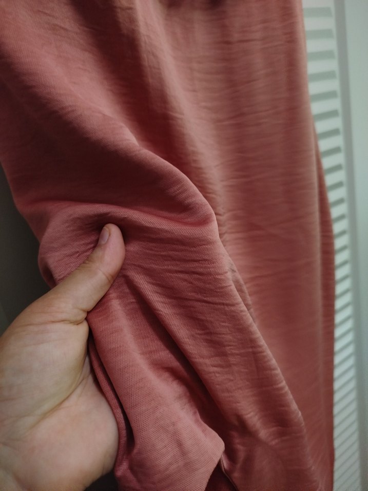 Pembe Drapeli Uzun V Yaka Kadın Elbise - Görsel 5