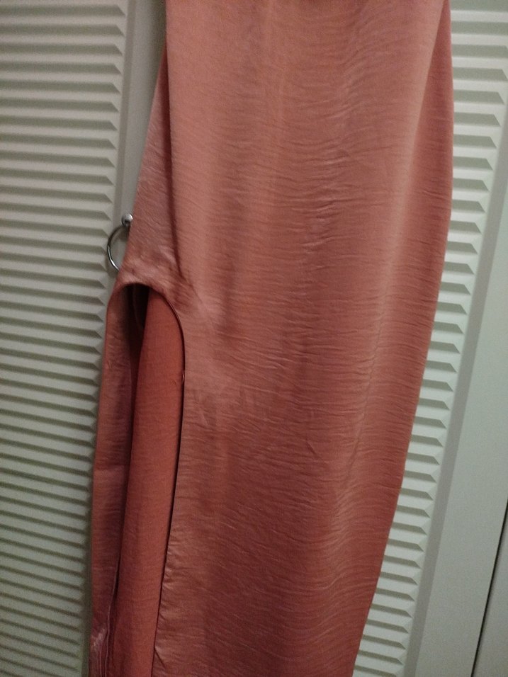 Pembe Drapeli Uzun V Yaka Kadın Elbise - Görsel 2