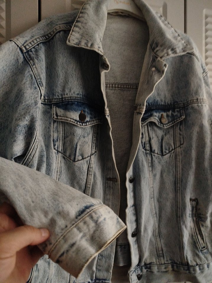 Kadın Gri Baskılı Denim Ceket - Görsel 4