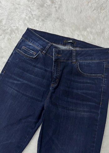 Lacivert Midi Boy Bohem Stil Kadın Kot Pantolon - Görsel 3