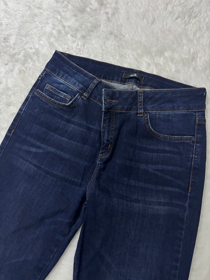 Lacivert Midi Boy Bohem Stil Kadın Kot Pantolon - Görsel 3