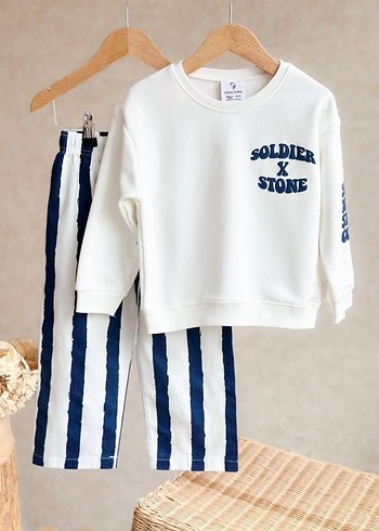 Diğer Beyaz Baskılı Pamuklu Erkek Sweatshirt takım