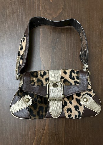 Kahverengi Leopar Desenli Vintage Guess Kol Çantası