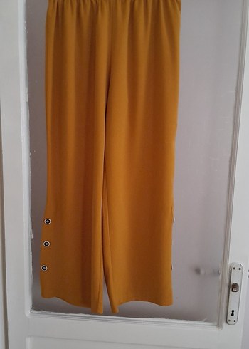 Düğmeli hardalSarısıBol Kesim Kadın Pantolon