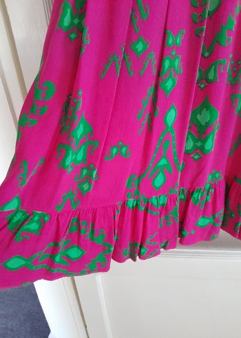 Pembe Renkli Bağlama Desenli Uzun Bohem Elbise - Görsel 5