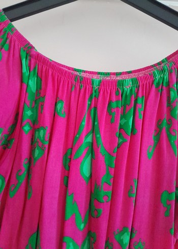 Pembe Renkli Bağlama Desenli Uzun Bohem Elbise - Görsel 6