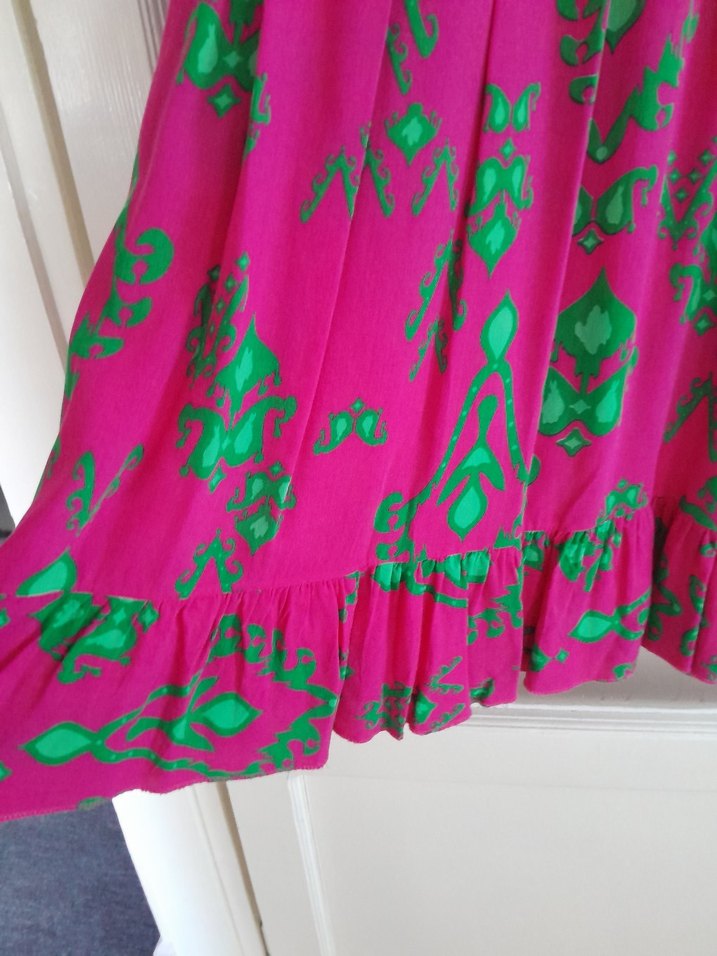 Pembe Renkli Bağlama Desenli Uzun Bohem Elbise - Görsel 5