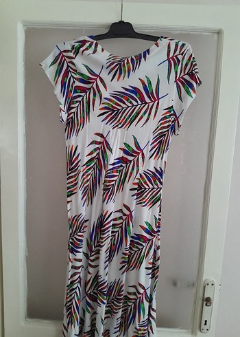 Renkli Desenli V Yaka Uzun Günlük Elbise - Görsel 6