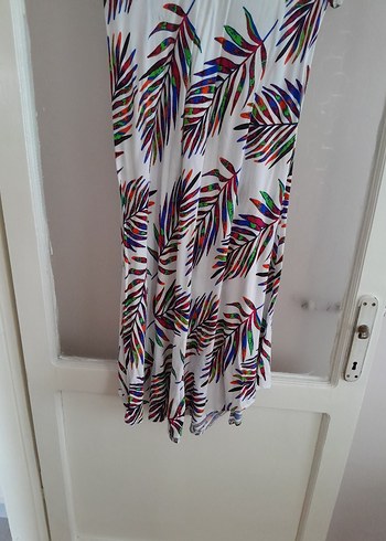 Renkli Desenli V Yaka Uzun Günlük Elbise - Görsel 7