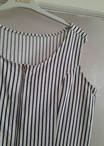 Zara Çizgili Fermuarlı Midi Elbise keten Zara marka