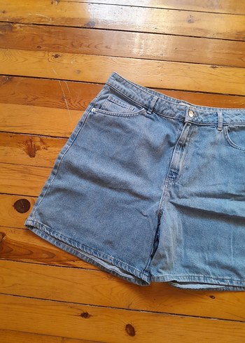 xxl Beden Kadın Mavi Mini Rahat Kesim Denim Şort
